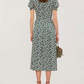 Summer square neck retro floral dress new French slit midi dress R2915