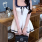 College style navy collar sleeveless dress 2025 contrast color slim waist a-line short skirt R1294