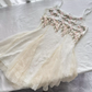 White three-dimensional embroidered flower waist dress pure style skirt R2006