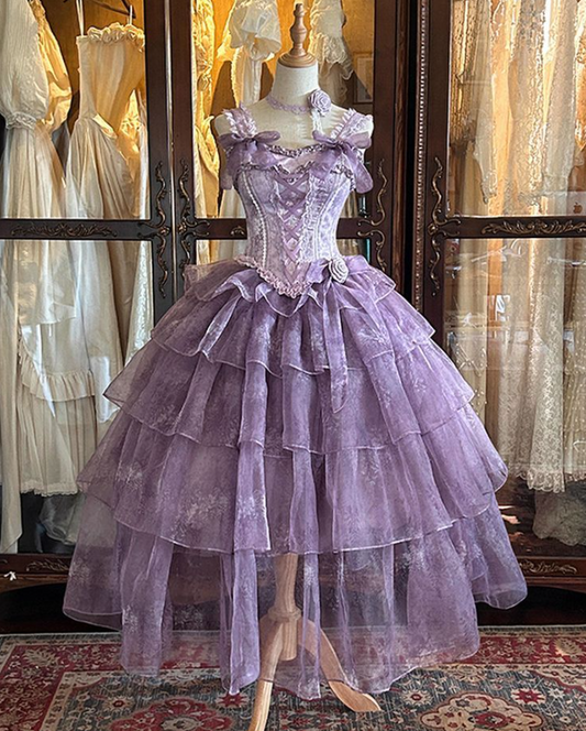 Gorgeous Purple Ruffled Prom Dress ,A-Line Spaghetti Straps Tulle Corset Maxi Birthday Dress RS978