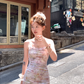 Gradient printing waist slimming suspender dress summer slim French skirt R4953