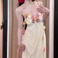 Flower V-neck suspender dress gentle temperament beautiful summer skirt R0729