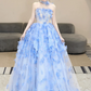 Elegant Blue Prom Dress ,A-Line Strapless Applique Corset Maxi Quinceanera Dress RS982