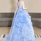 Elegant Blue Prom Dress ,A-Line Strapless Applique Corset Maxi Quinceanera Dress RS982