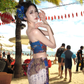 Holiday style retro print tube top vest irregular hip skirt two-piece set R0894