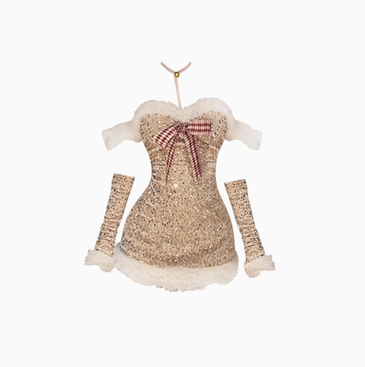 Pure desire style sequined plush halter neck dress 2025 sexy elk Christmas robe R1187