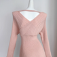 Pure desire slim waist sexy hip pink dress V-neck bottom knitted long skirt R0296