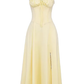 2025 Summer New Yellow Slit Sexy Waist Drawstring Holiday Suspender Dress R0938