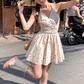 V-neck polka dot halter neck a-line dress women's summer French waist skirt R4661