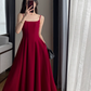 Retro red suspender dress slim waist square neck dress long skirt R1537