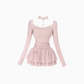 Pure desire style lace halter neck long sleeve short top 2025 sweet and spicy a-line skirt suit R1277