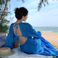 Seaside travel long skirt hollow waist slim embroidery backless long sleeves big swing dress R0186