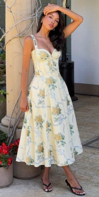 Floral halter low-cut neckline slim sexy A-line long skirt homecoming dress R2477