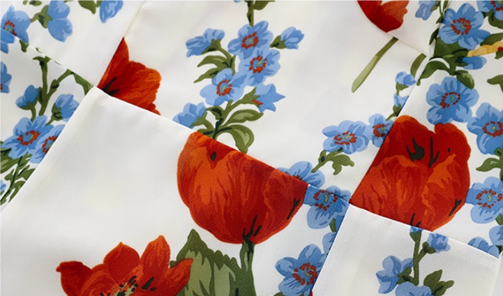 French holiday style long white 2025 new sling print slim dress R2648