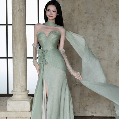 Sweetheaet Chiffon Flowy Corset Prom Gown , Mint Green Women's Maxi Evening Dress Ball Gown RS2604