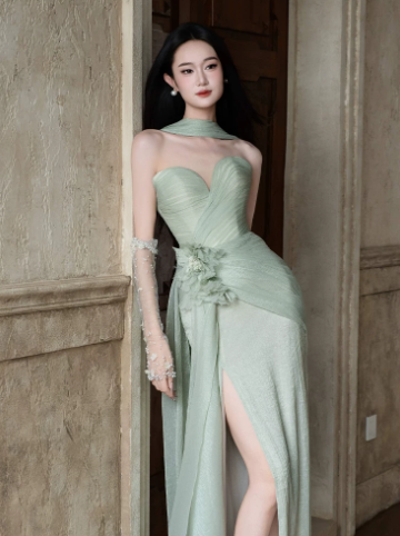 Sweetheaet Chiffon Flowy Corset Prom Gown , Mint Green Women's Maxi Evening Dress Ball Gown RS2604