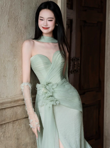 Sweetheaet Chiffon Flowy Corset Prom Gown , Mint Green Women's Maxi Evening Dress Ball Gown RS2604