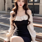Pure contrast color ruffled one-shoulder dress new style waist slimming hip skirt R3394
