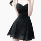 2025 Summer New Black Retro Floral A-line Waist Short Suspender Dress R0977