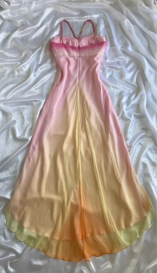 Flowy Patchwork Prom Dress ,A-Line Spaghetti Straps Chiffon Corset Maxi Summer Dress RS990
