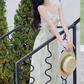 French style cool print suspender skirt gentle style waist slim green floral dress R2396