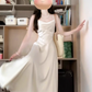 French high-end V-neck satin suspender dress gentle temperament celebrity waist banquet dress summer R0424