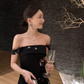 Birthday dress high-end party small dress high-end luxury niche heavy one-shoulder black dress R1772