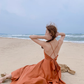 Super hot sling seaside holiday beach dress silk satin sexy backless travel long skirt R1529