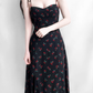 2025 Summer New French Retro Black Cherry Floral Slimming Suspender Dress R0979