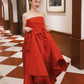 Silky Satin Strapless Corset Prom Gown , Red Women's Maxi Evening Dress Ball Gown RS2605