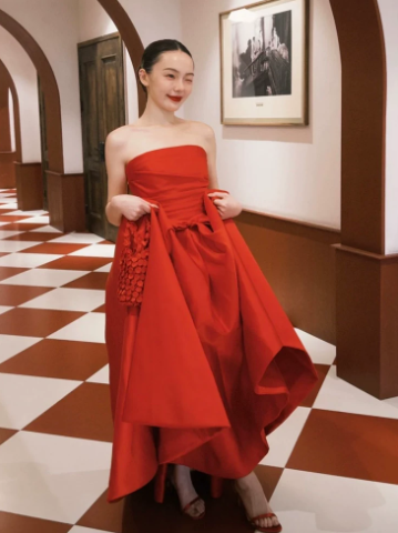 Silky Satin Strapless Corset Prom Gown , Red Women's Maxi Evening Dress Ball Gown RS2605