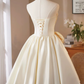 Minimalist Pastel Yellow Homecoming Dress ,A-Line Strapless Bow Cute Short Prom Dress RS807