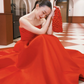 Silky Satin Strapless Corset Prom Gown , Red Women's Maxi Evening Dress Ball Gown RS2605