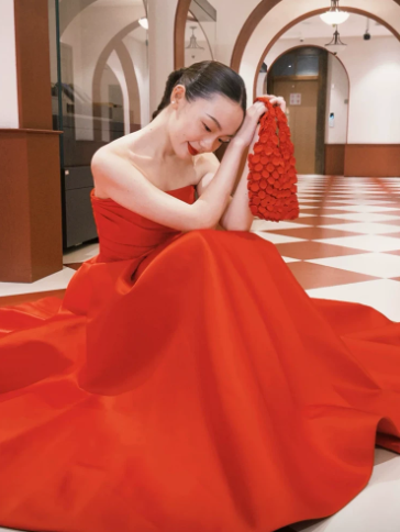 Silky Satin Strapless Corset Prom Gown , Red Women's Maxi Evening Dress Ball Gown RS2605