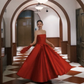 Silky Satin Strapless Corset Prom Gown , Red Women's Maxi Evening Dress Ball Gown RS2605