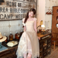 Solid color long mesh square neck suspender dress summer French style temperament skirt R4871