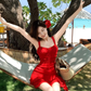 Beautiful red suspender dress sexy seaside holiday irregular short skirt R1477