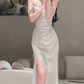 Glitter Ivory Prom Dress ,Mermaid Sweetheart High-slit Bodycon Maxi Evening Dress RS1005