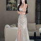 Glitter Ivory Prom Dress ,Mermaid Sweetheart High-slit Bodycon Maxi Evening Dress RS1005