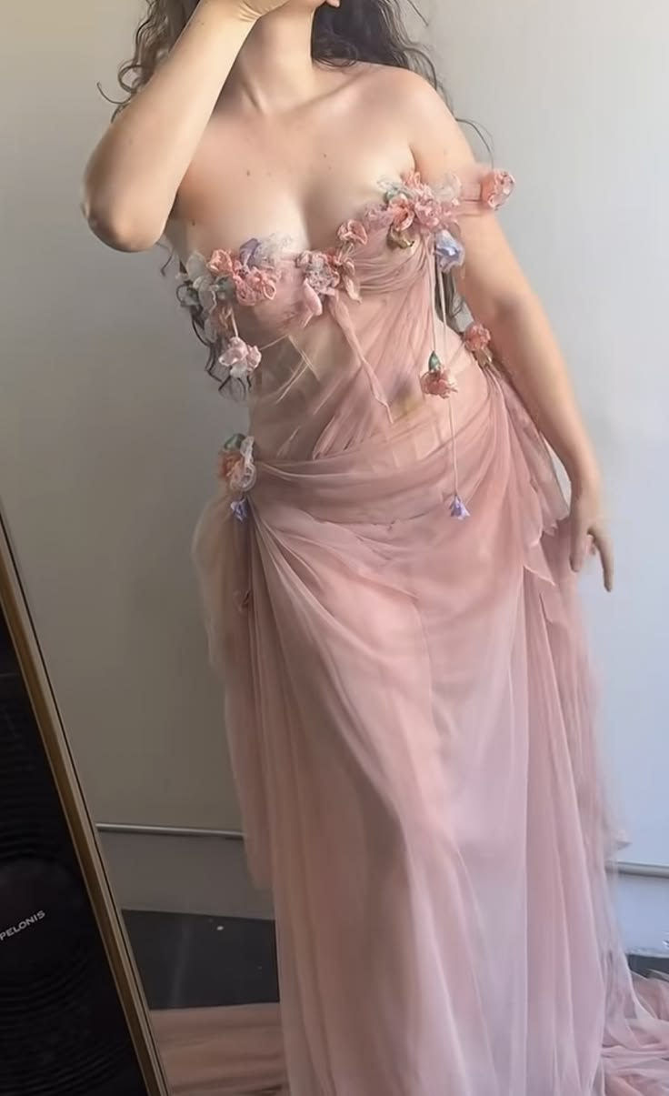 Hazy Bateau 3D Floral Prom Gown Blush Pink Women's Corset Maxi Birthday Dress — Fall Outfit 2026 New RS3086