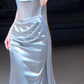 Silky Pale Blue Prom Dress ,Mermaid Strapless Bodycon Maxi Evening Dress RS1006