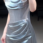 Silky Pale Blue Prom Dress ,Mermaid Strapless Bodycon Maxi Evening Dress RS1006