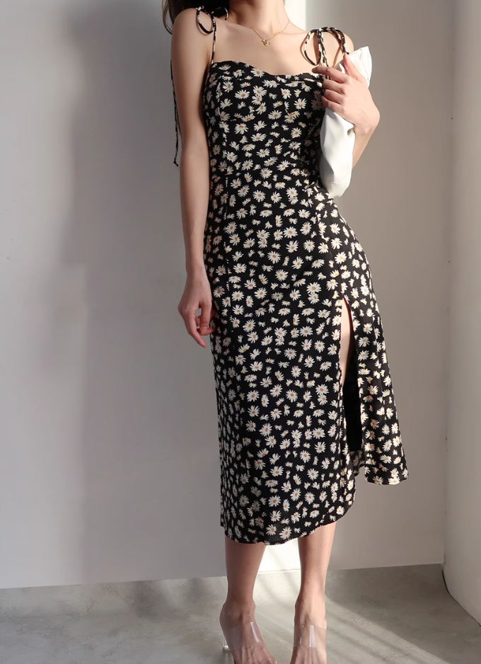 European and American slim fit slit dress retro long dress suspender dress R2859