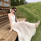 Fairy white Dingdal skirt waist skirt lace splicing slit suspender dress R1755