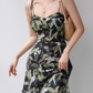 French retro bird print suspender skirt slim fit waist suspender dress holiday short skirt R2807