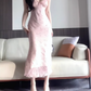 Floral suspender dress beautiful figure showing beautiful slim temperament long dress R0672