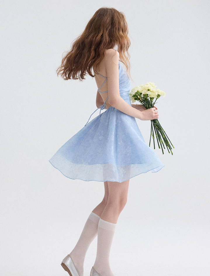 French floral suspender skirt holiday dress petite short skirt high-grade tulle skirt female summer R3487
