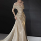 Elegant Golden Prom Dress ,A-Line Portrait Corset Maxi Glitter Evening Dress RS1009