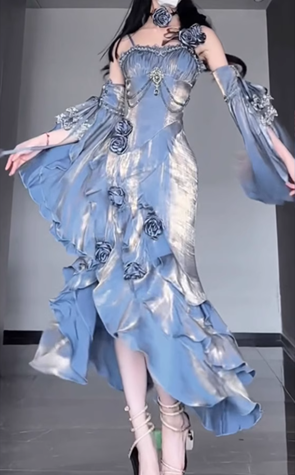 Blue rose dress lolita fishtail skirt Lolita elegant goddess royal sister R1666