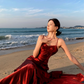 Fairy mermaid dress ruffled high-grade temperament red dress R1716